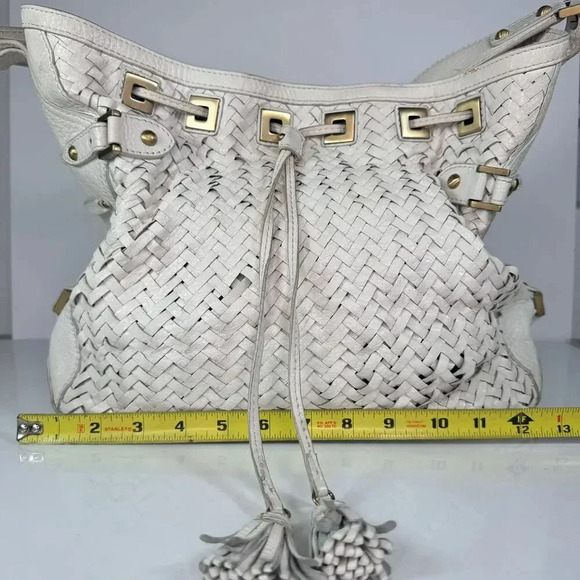 Cole Haan "Village Weave" SU06 Ivory Leather Woven Shoulder Bag Tote Boho Chic - Picture 2 of 9